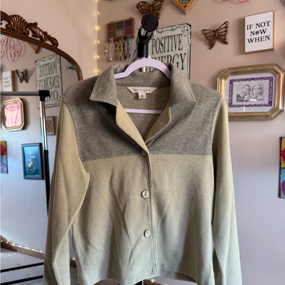 Melrose Studio Green Ribbed Cardigan